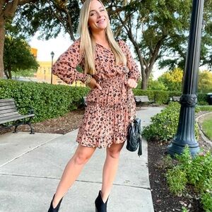 Womens Casual Long Sleeve Smocked Ruffle Layer Tunic Dress